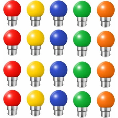 Sæt med 20 farvede LED-pærer b22 bajonetpærer 2w Rød, Gul, Orange, Grøn, Blå, Uskadelig (20W ækvivalens)
