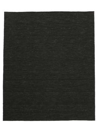 Plain (Single Colored) Large Handloom Flat Rug - Black 250X300 Wool, In Modern Style