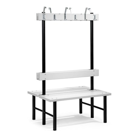 Dubbel sittbänk, 12 krokar, 1000 mm, grå