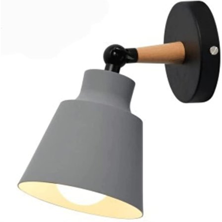 Moderne vegglampe innendørs, vegglampe med metallskjerm, bondgårdslampe for soverom, stue, nattbord, lesehjørne, hall (farge: grå) grå