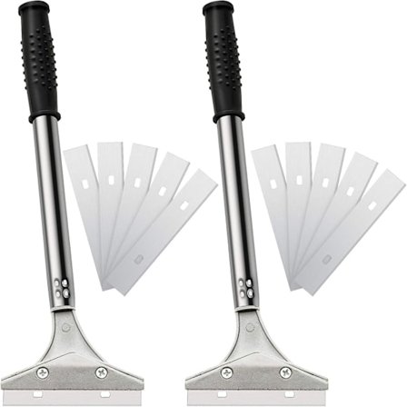 4 tommer skraber med barberblad til fliser, maling, gulv, tapetfjernelse, glat skraber med 10 udskiftelige blade, 2 stk. (sort)