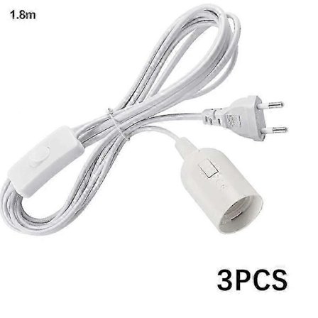 3 stk. EU-plugg 1,8 m strømledningskabler E27 lampebaseholder med bryterledning EU-plugg for pendel LED-pærer hjemme hengende lampearmatur 