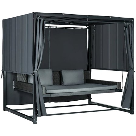 Rootz Outdoor PE rattan gyngeseng - Baldakin med puder - Pergola Gazebo - Vejrbestandig - Grå - 235cm x 180cm x 210cm