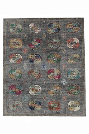 Anudada A Mano Shabargan Alfombra 251X298 De Lana Negro/Gris Oscuro Grande