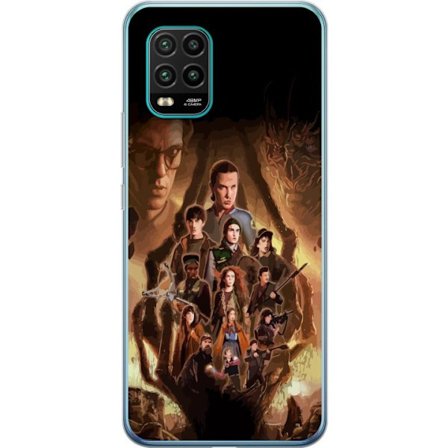 Yhteensopiva Puhelinkuori Xiaomi Mi 10 Lite 5G Ryhmäpotretti Stranger Thingsin sankareista, joissa on tumma fantasiaympäristö ja uhkaava olento tau