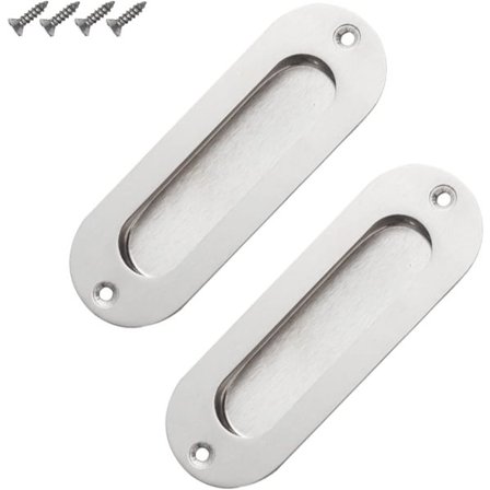 2 stk. Flush dørhåndtak, innfelt ovalt trekkhåndtak, satin børstet