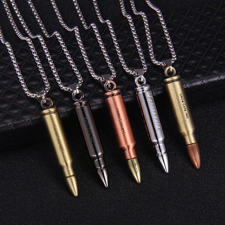Bullet Hänge i Rostfritt Stål Halsband Halsband Herrar Klassisk Mode Charm Krage Halsband Hiphop Rappare Gotisk Smycken Collares, set om 5 st