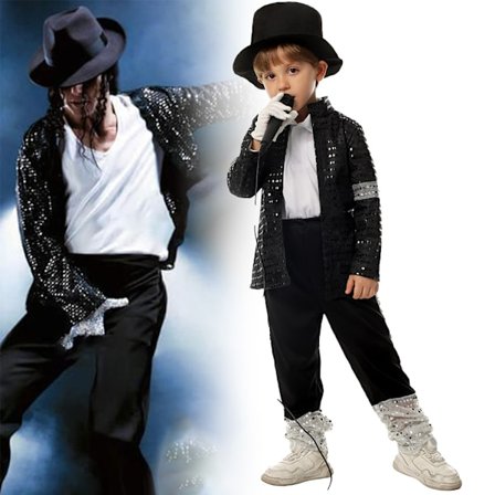 Michael Jackson Cosplay Kostyme for Gutter, Halloween Party Fancy Dress Antrekk