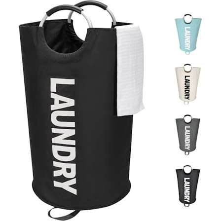 90L Stor Vasketøjskurv, Fritstående Høj Vasketøjskurv, Sammenfoldelig Vasketøjspose