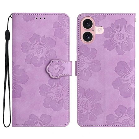 For iPhone 16 Case Leather Flip Wallet Card Slots Phone Cover Flower Pattern