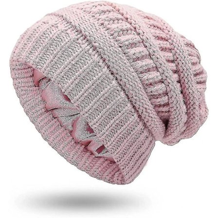 Dame Vinter Varm Strikket Hue Satin Silke Foret Kabelstrikket Beanie Chunky Slouchy