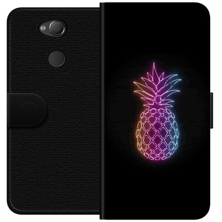 Kompatibelt Lommeboketui til Sony Sony Xperia XA2 Neonlysillustrasjon av ananas i fargerikt lys mot svart bakgrunn