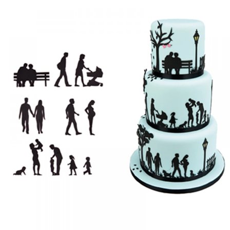 Familiekonfektkuttere, bryllupskakekuttersett for jubileums-/brude-/forlovelseskakedekorasjon Sukkerhåndverk Skjærende verktøy