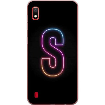 Kompatibelt Mobildeksel til Samsung Samsung Galaxy A10 Neonbokstav S i lysende rosa og blå toner mot mørk bakgrunn, stilig bokstavkunst med retrofut