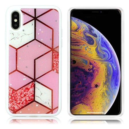 Marmormotiv iPhone Xs Max skal - Rosa Diamantplattor Och Stjärnor
