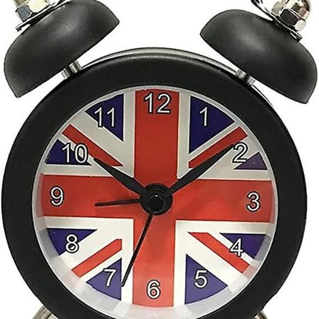 Bærbar mini vekkerklokke med rundt batteri i svart for dekor og timer