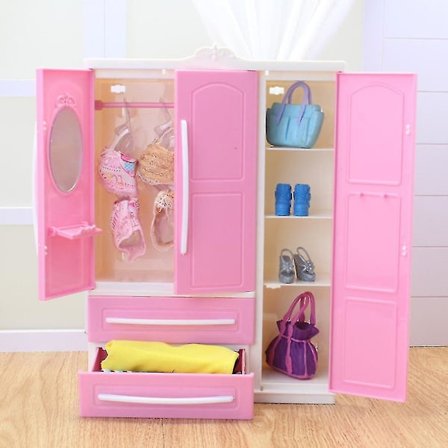 Barbie Dukke Skab Garderobe Tøj Organizer Til Pige Dukke Tøj Og Tilbehør Opbevaring