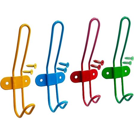 Børnefrakkebøjler Knagerække til Skole tasker, Frakker, Jakker - Sæt med 4 Farverige Væghængte Knager til Børn Børn Drenge Piger Soveværelse 