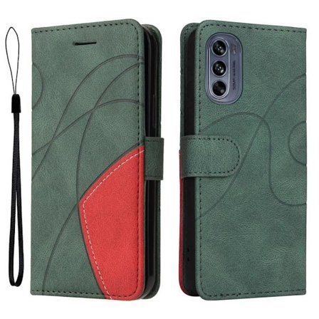 Tekstureret Motorola Moto G62 5G læderetui med rem - Grøn