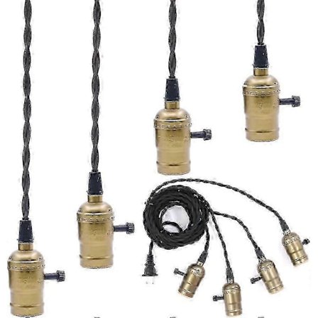 4 stk. Vintage Sokkel Bronse Pendellampe Ledning med Bryter, E27 Skrue Solid Industriell Trippel Lampe for Kjøkken, Spisestue, Bar, Spisestue (B (LGL)