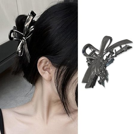 Metallisk svart stor hårklemme egnet for tykt hår kvinners frisyre fransk spiss hårklemme elegant sløyfedesign hårklemme 1 stk