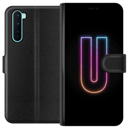 Kompatibel Tegnebogsetui til OnePlus OnePlus Nord Minimalistisk neonbogstav U i farverig lyseffekt mod sort baggrund