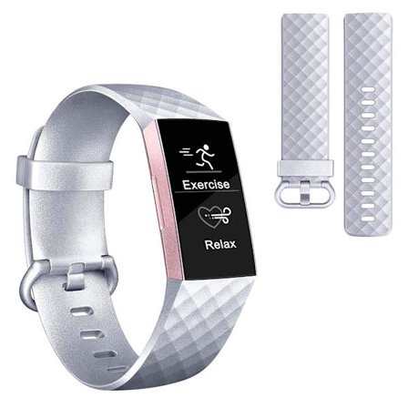 Fitbit Charge 3 shiny silicone watch band - Silver Size: S
