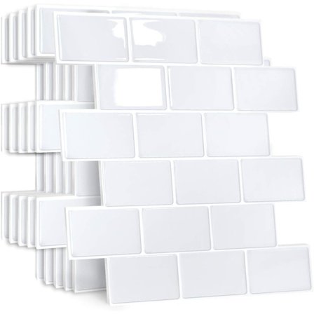 Tykkere selvklebende veggfliser for kjøkken og bad, falske selvklebende veggfliser, 3D hvit subway-stil veggflis, 10 stk