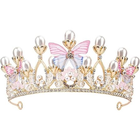Tiaraer til piger Krystal Tiara Perleprinsessekrone til piger Håndlavet sommerfugl Perle Pige Tiaraer til børn 5-16 år Gaver