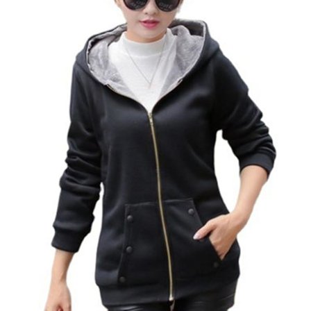 Kvinnors vintertröja tjock fleecefodrad huvtröja med ficka dragkedja