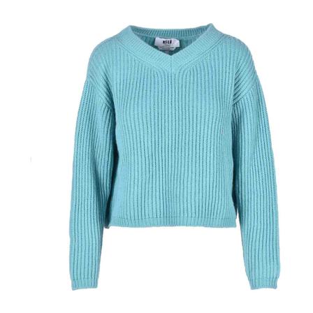 Msgm, V-neck Knitwear Blauw, Dames, Maat:S