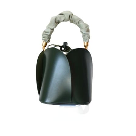 Kvinder læder håndtaske Flower Bucket Kvæg Special-Interest Design Vintage One Shoulder Crossbody Dark green