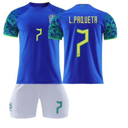 2022 Qatar World Cup Brasilien Borta Fotbollsdräkt - Blå Xs
