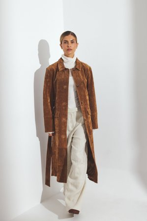 Premium Selection schmaler Trenchcoat aus Wildleder - Echtes Leder - Braun - EU 42