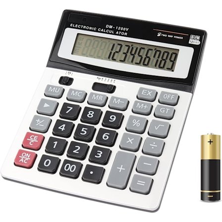 Stor lommeregner Sol- og batteridrevet 12-cifret display