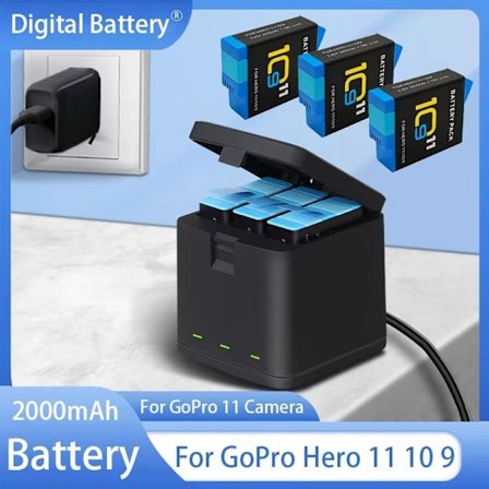 2000 mAh:n akku GoPro Hero 11 10 9 Li-ion Battery Pack Motion -kameralle Akun tallennustila GoPro Hero9:n ladattaville akuille