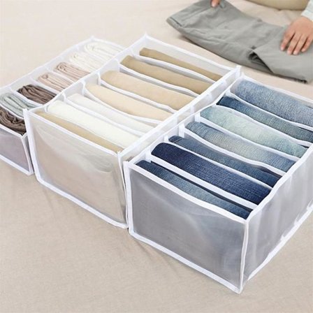 Storage Box with Compartments for Jeans, Wardrobe, Drawer, Mesh Divider, for Jeans, White, 7 Compartments
