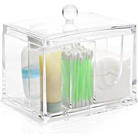 Sminkförvaringslåda, sminkborttagningshållare, 4 fack, genomskinlig akryl