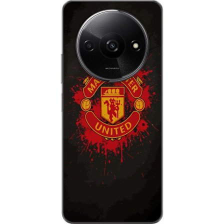 Kompatibelt Mobildeksel til Xiaomi Xiaomi Redmi A3 Manchester United logo i rød og gul farge med røff sportslig bakgrunn