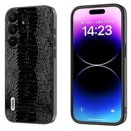 For Samsung Galaxy S23 Ultra 5g Abeel Ekte Lær Weilai Serie Mobiltelefon Deksel Black