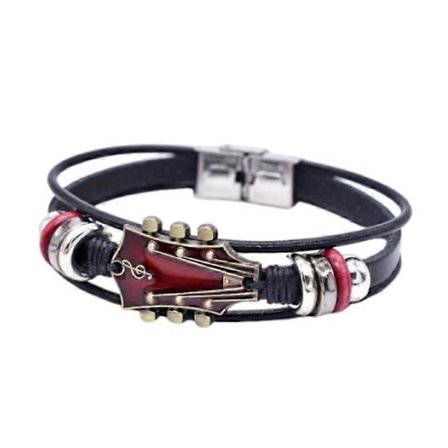 Flettet gitararmbånd sinklegering justerbar spenne manuelt vevd kunstskinn 3-lags retro punk håndleddsmykke (FMY)