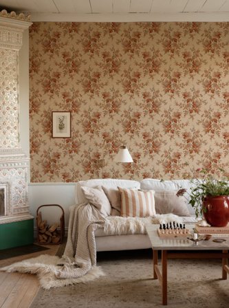 Duro Tapet, Ingeborg 099-01 Gammalsvenska Papper, L, Röd/multi, Färg & tapeter