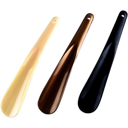 3-delt sett med lange skohorn i plast - brunt, svart, hvitt