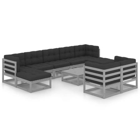 Vidaxl Loungegrupp Med Dynor 10 Delar Grå Massiv Furu Grå
