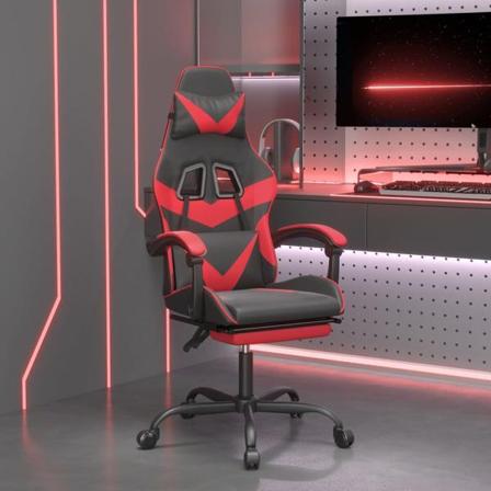 Vidaxl Snurrbar Gamingstol Med Fotstöd Svart Och Röd Konstläder Röd