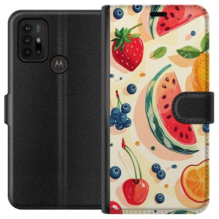 Kompatibel Tegnebogsetui til Motorola Moto G30 Legesyg frugtillustration med vandmelon, citrus, jordbær, kirsebær og bær
