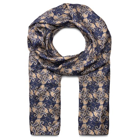 Bufanda de seda con estampado de cachemira azul y dorado para hombres - Bufandas de verano