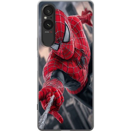 Yhteensopiva Puhelinkuori Sony Sony Xperia 5 V Dynaaminen Spider-Man-kuvaus toimintanäkökulmasta, supervoimien teema liikkeen energialla ja elokuvam