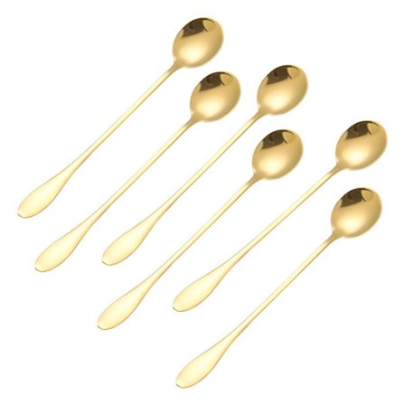 Sæt med 6 sodaskeer / longdrink / iste i rustfrit stål Cheffinger i guld