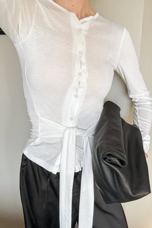 NA-KD Lagen-Jersey-Top mit Knopfleiste - Langarmshirts - Offwhite - XS